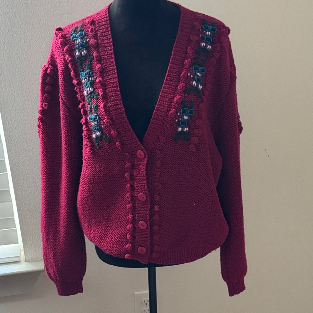 Bryn Connelly Women's Burgundy Cardigan‎ Sweater Sz L 70% wool